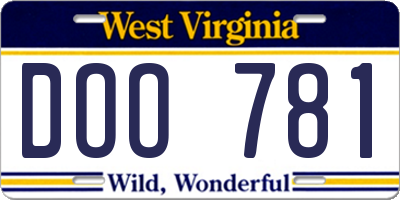 WV license plate DOO781