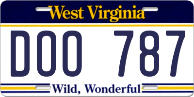 WV license plate DOO787