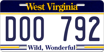 WV license plate DOO792