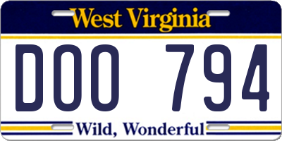 WV license plate DOO794