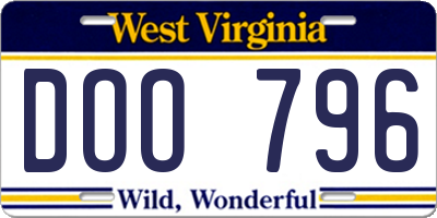 WV license plate DOO796