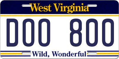 WV license plate DOO800