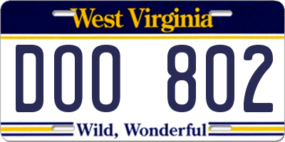 WV license plate DOO802