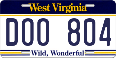 WV license plate DOO804