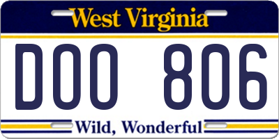 WV license plate DOO806