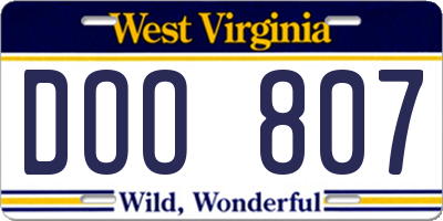 WV license plate DOO807