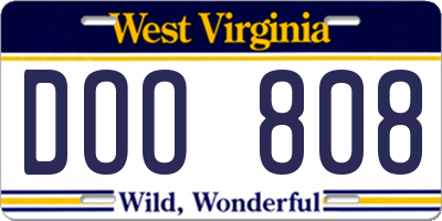 WV license plate DOO808