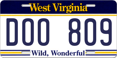WV license plate DOO809