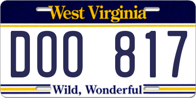 WV license plate DOO817