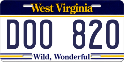 WV license plate DOO820