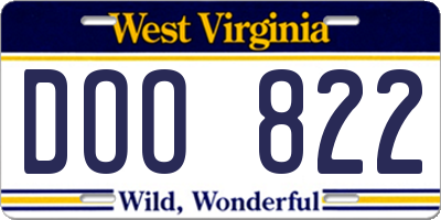 WV license plate DOO822