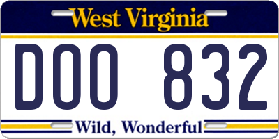 WV license plate DOO832