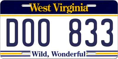 WV license plate DOO833