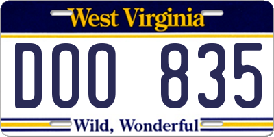 WV license plate DOO835
