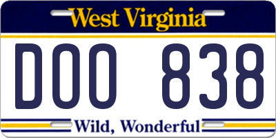 WV license plate DOO838