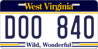 WV license plate DOO840