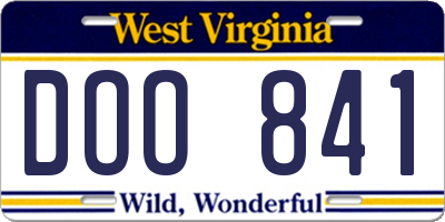 WV license plate DOO841