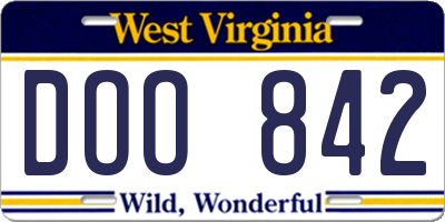 WV license plate DOO842