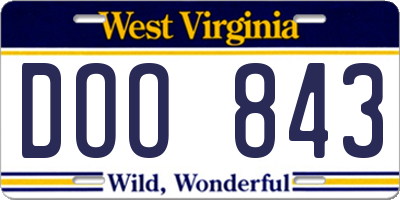 WV license plate DOO843