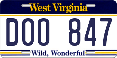 WV license plate DOO847