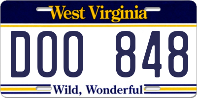 WV license plate DOO848