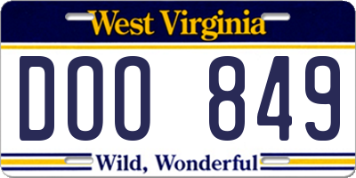 WV license plate DOO849
