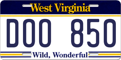 WV license plate DOO850
