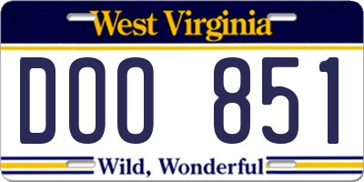 WV license plate DOO851