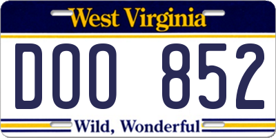 WV license plate DOO852