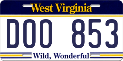WV license plate DOO853