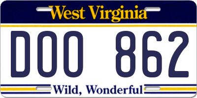 WV license plate DOO862