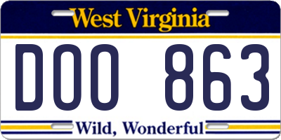 WV license plate DOO863