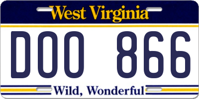 WV license plate DOO866