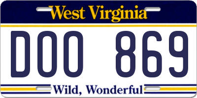 WV license plate DOO869