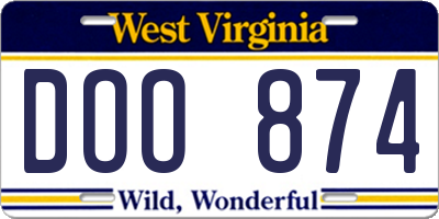 WV license plate DOO874