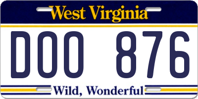 WV license plate DOO876