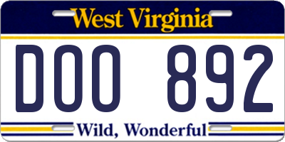 WV license plate DOO892