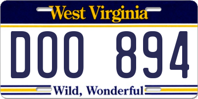 WV license plate DOO894