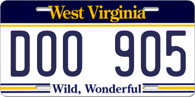 WV license plate DOO905