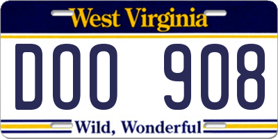 WV license plate DOO908