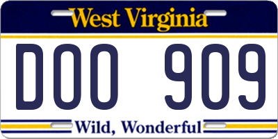 WV license plate DOO909