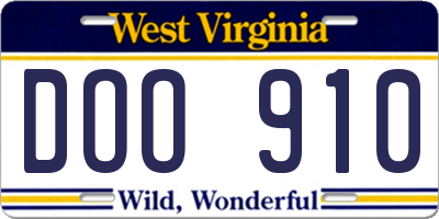 WV license plate DOO910