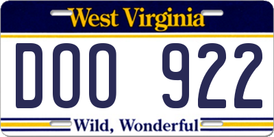WV license plate DOO922