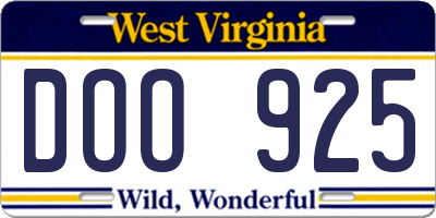 WV license plate DOO925
