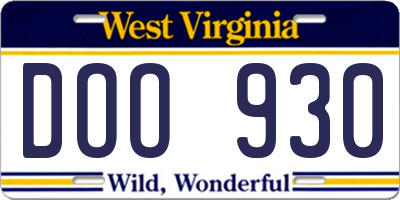 WV license plate DOO930