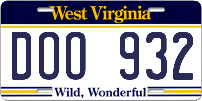 WV license plate DOO932