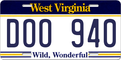 WV license plate DOO940