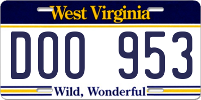 WV license plate DOO953