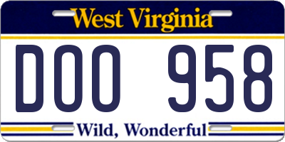 WV license plate DOO958