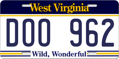 WV license plate DOO962